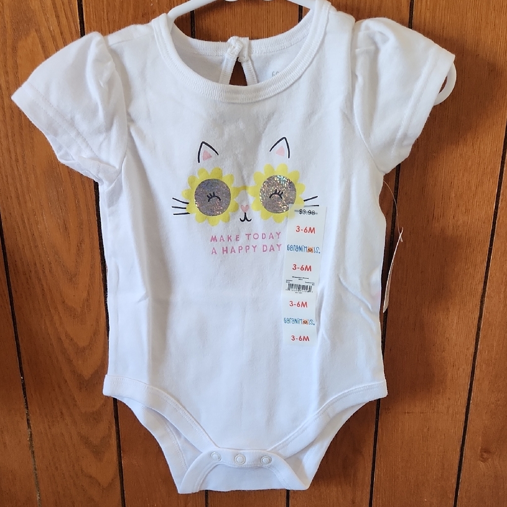White Cat Print Kids One Piece